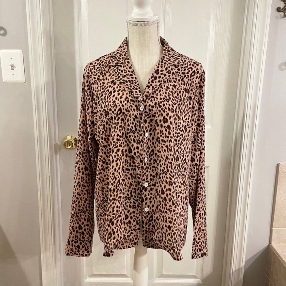 womens pink leopard style blouse